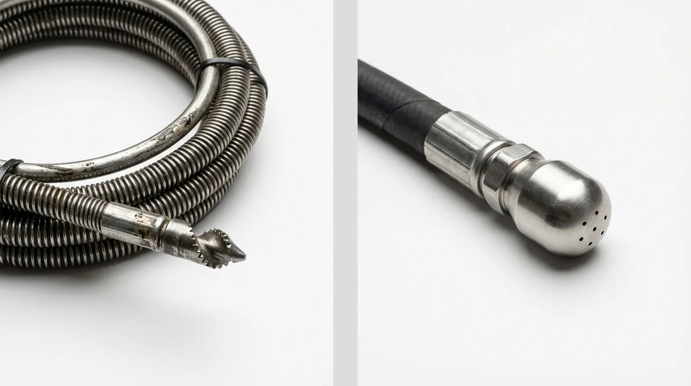 Drain snake cable and hydro jetting nozzle used for drain cleaning in Jamestown, TN