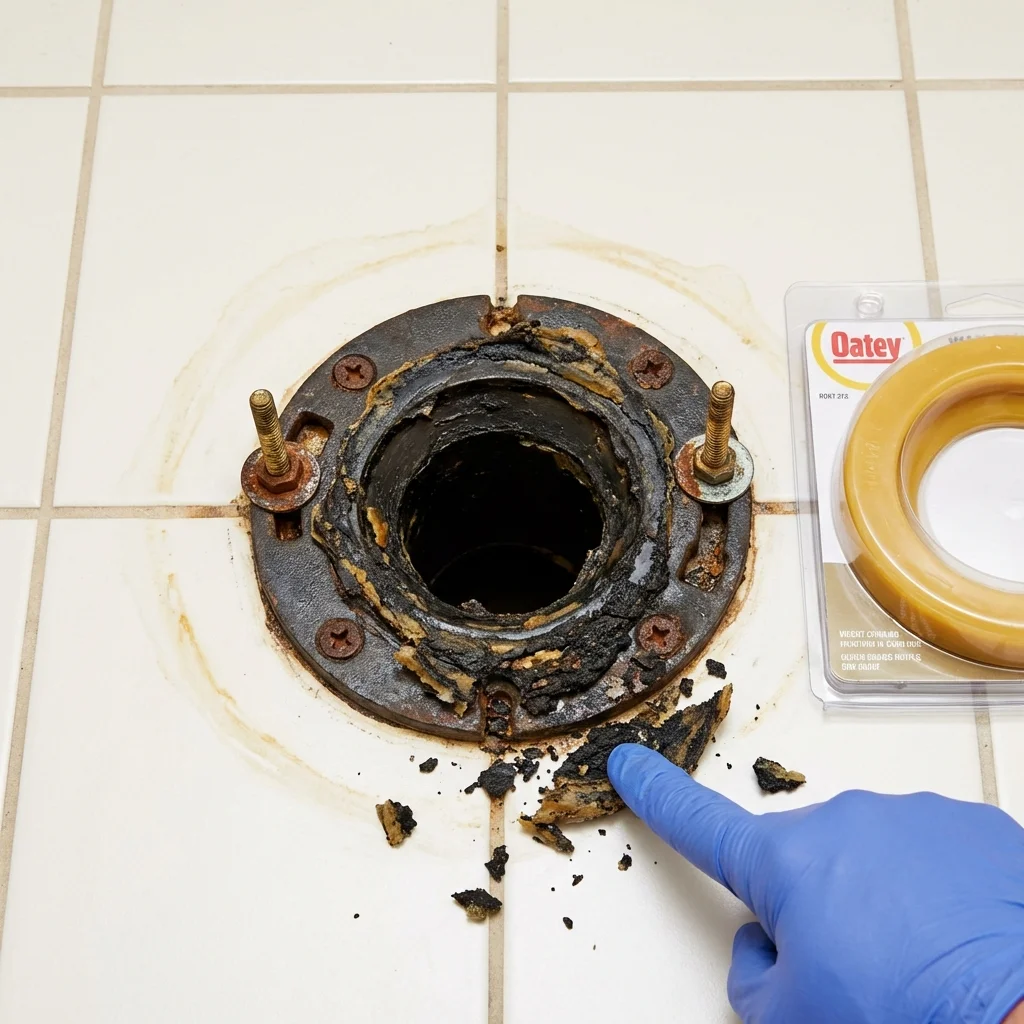 Failed wax ring showing water seepage at the base of a toilet in a Jamestown, TN home
